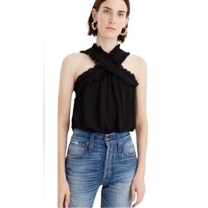 J.Crew | Black Drapery Criss Cross Ruffle Strap Tank | Size 4